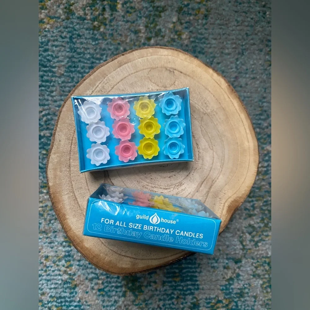 Vintage deadstock Guild House plastic birthday candle holders, set of 2 boxes